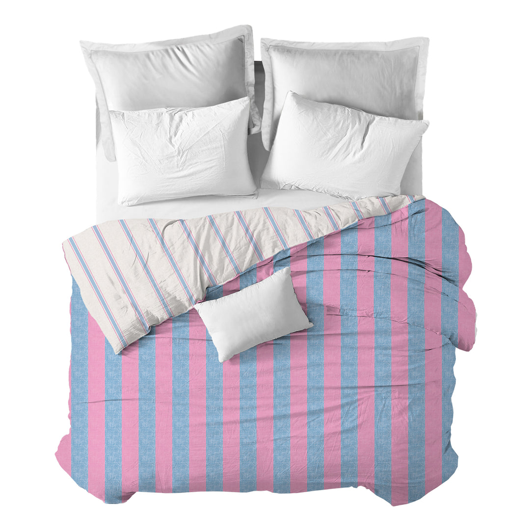 Funda nórdica Rayas Rosa Marino Reversible