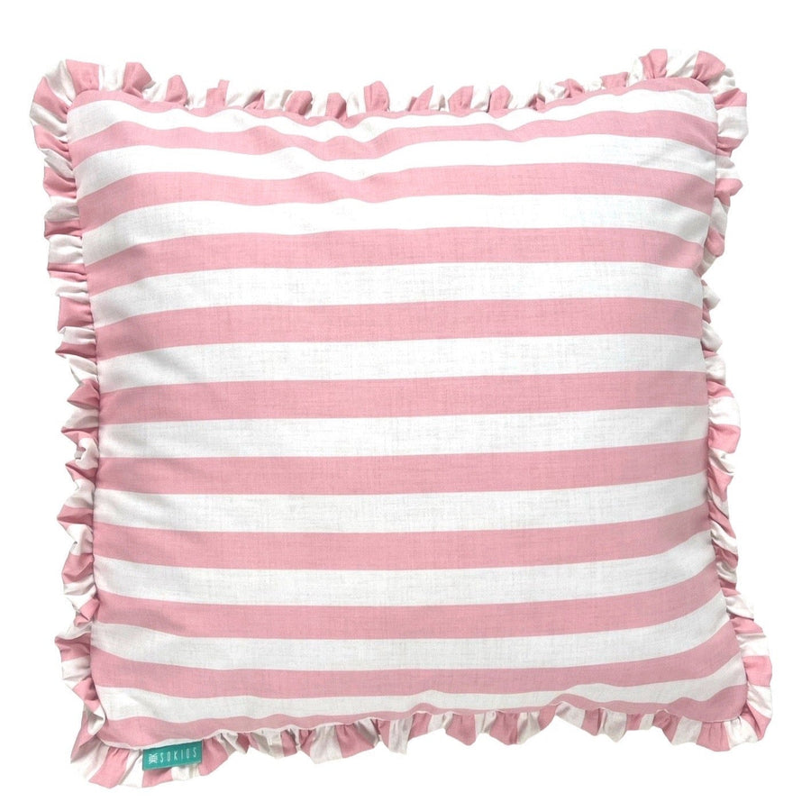 Funda Cojín con Platabanda y Volante a Rayas Rosa - sokios - FUNDA COJIN200618S11444