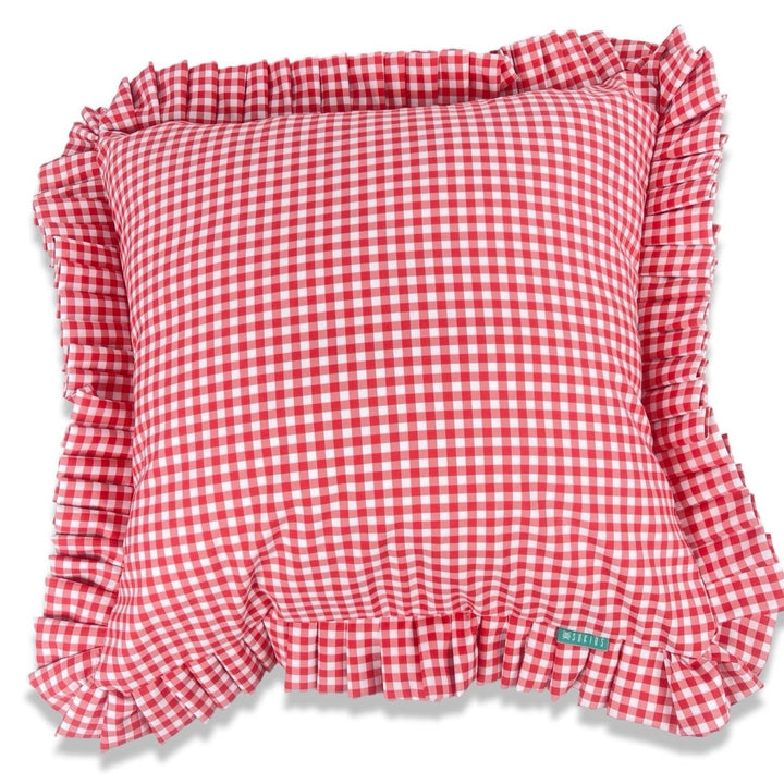 Funda Cojín con Volante a Tablas Vichy XS Rojo - sokios - FUNDA COJIN200618S11432