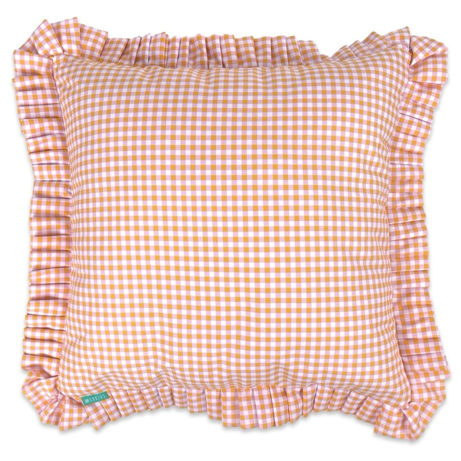Funda Cojín con Volante a Tablas Vichy XS Rosa Amarillo - sokios - FUNDA COJIN200618S11434