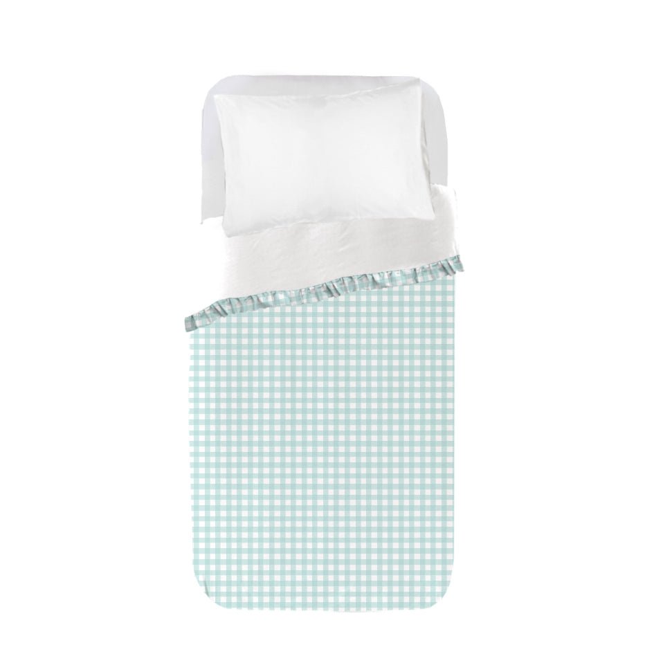 Funda nórdica Infantil Vichy Agua Marina con volante - sokios-FUNDA NÓRDICA