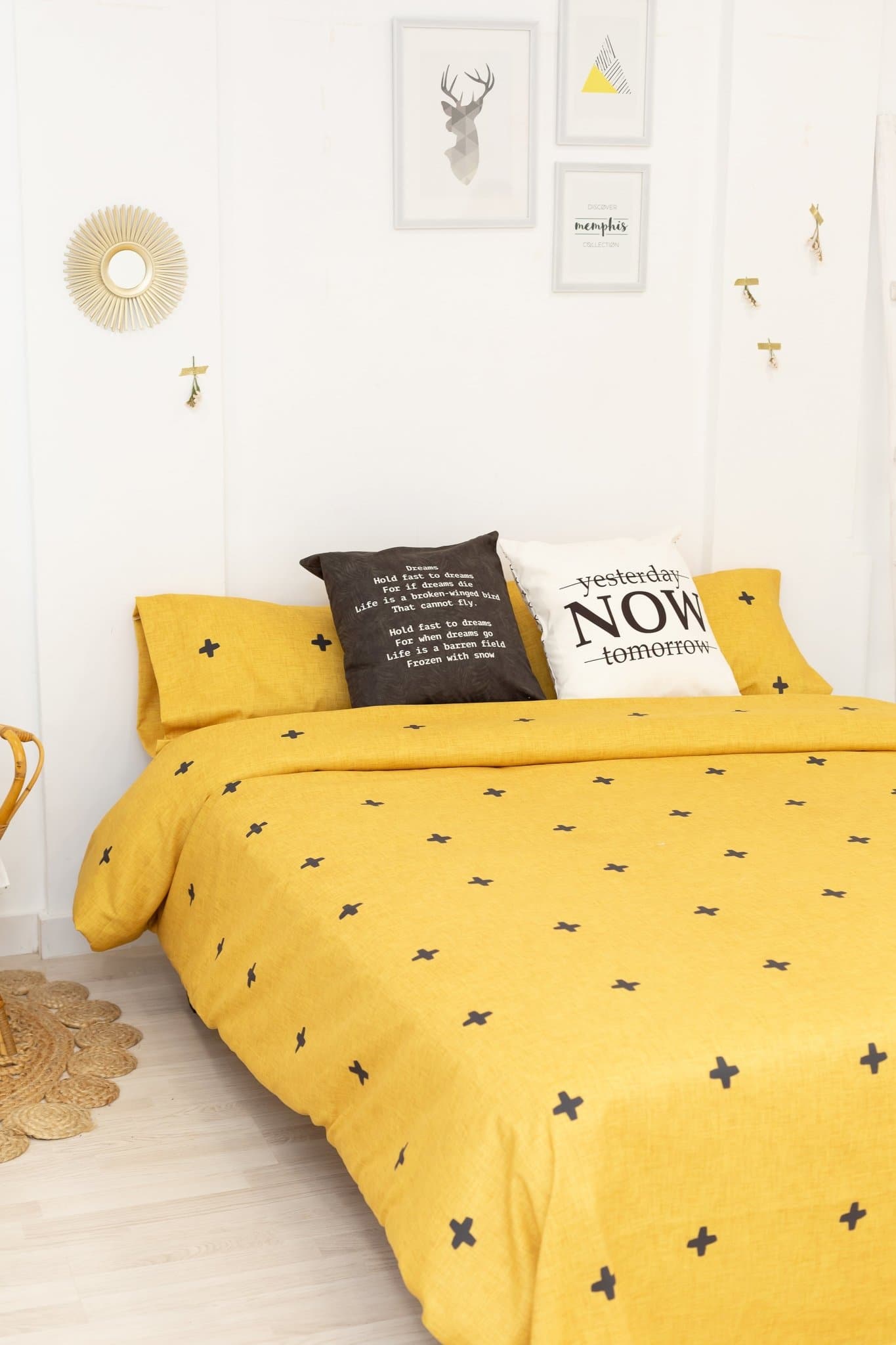 Funda nórdica Cruces fondo amarillo Colección Scandi - sokios