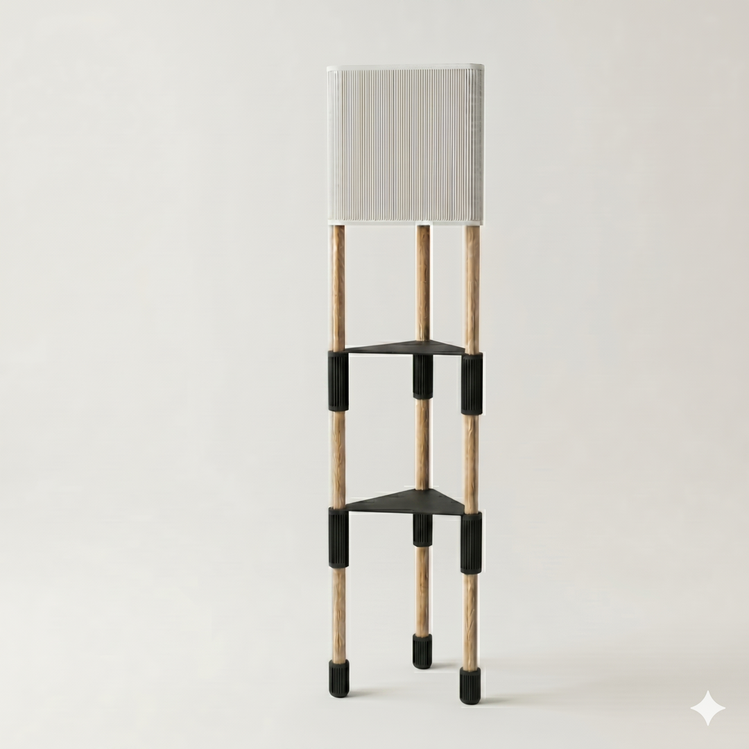 Lámpara de pie TRIARA con Estantes | Madera natural y diseño escandinavo
