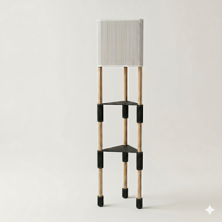 Lámpara de pie TRIARA con Estantes | Madera natural y diseño escandinavo