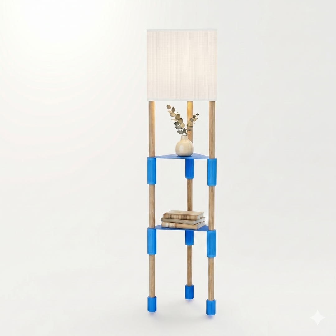 Lámpara de pie TRIARA con Estantes | Madera natural y diseño escandinavo