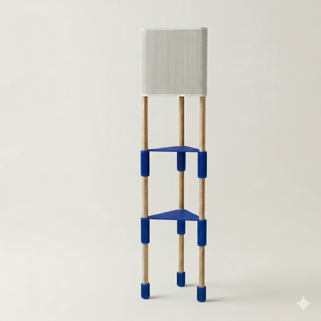 Lámpara de pie TRIARA con Estantes | Madera natural y diseño escandinavo