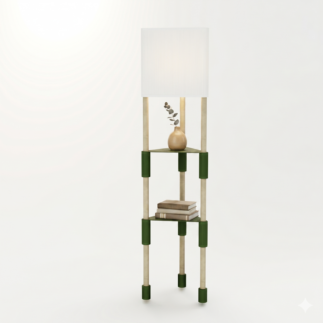 Lámpara de pie TRIARA con Estantes | Madera natural y diseño escandinavo