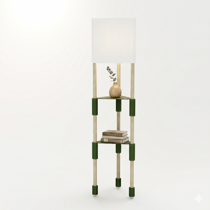 Lámpara de pie TRIARA con Estantes | Madera natural y diseño escandinavo