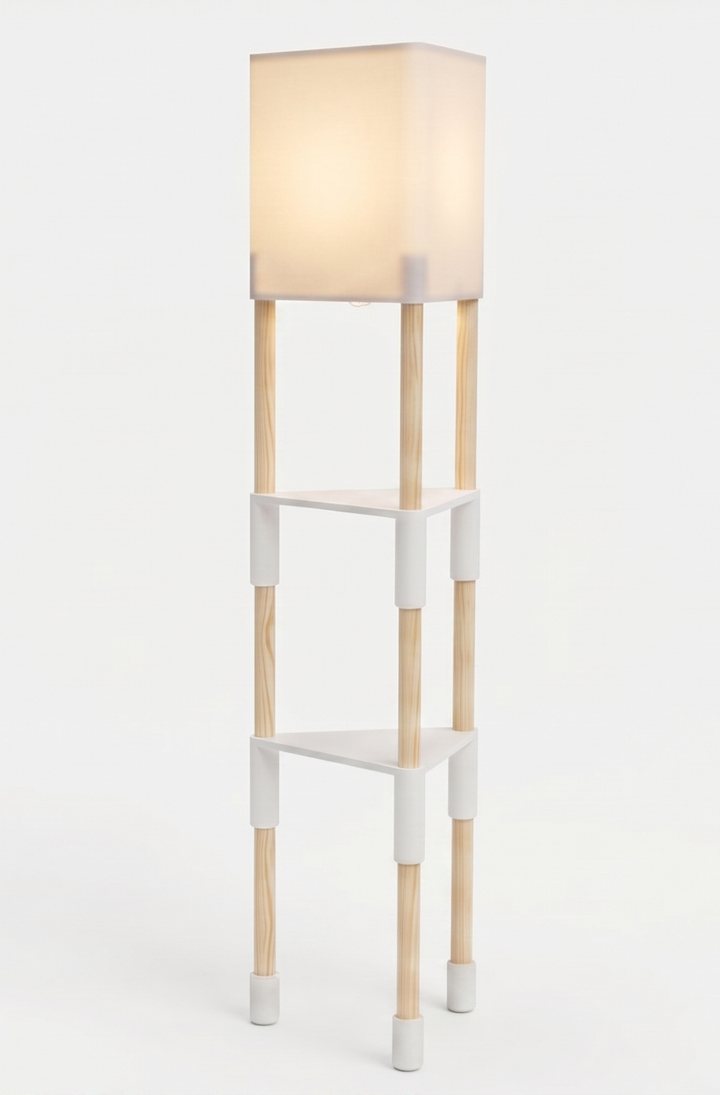 Lámpara de pie TRIARA con Estantes | Madera natural y diseño escandinavo