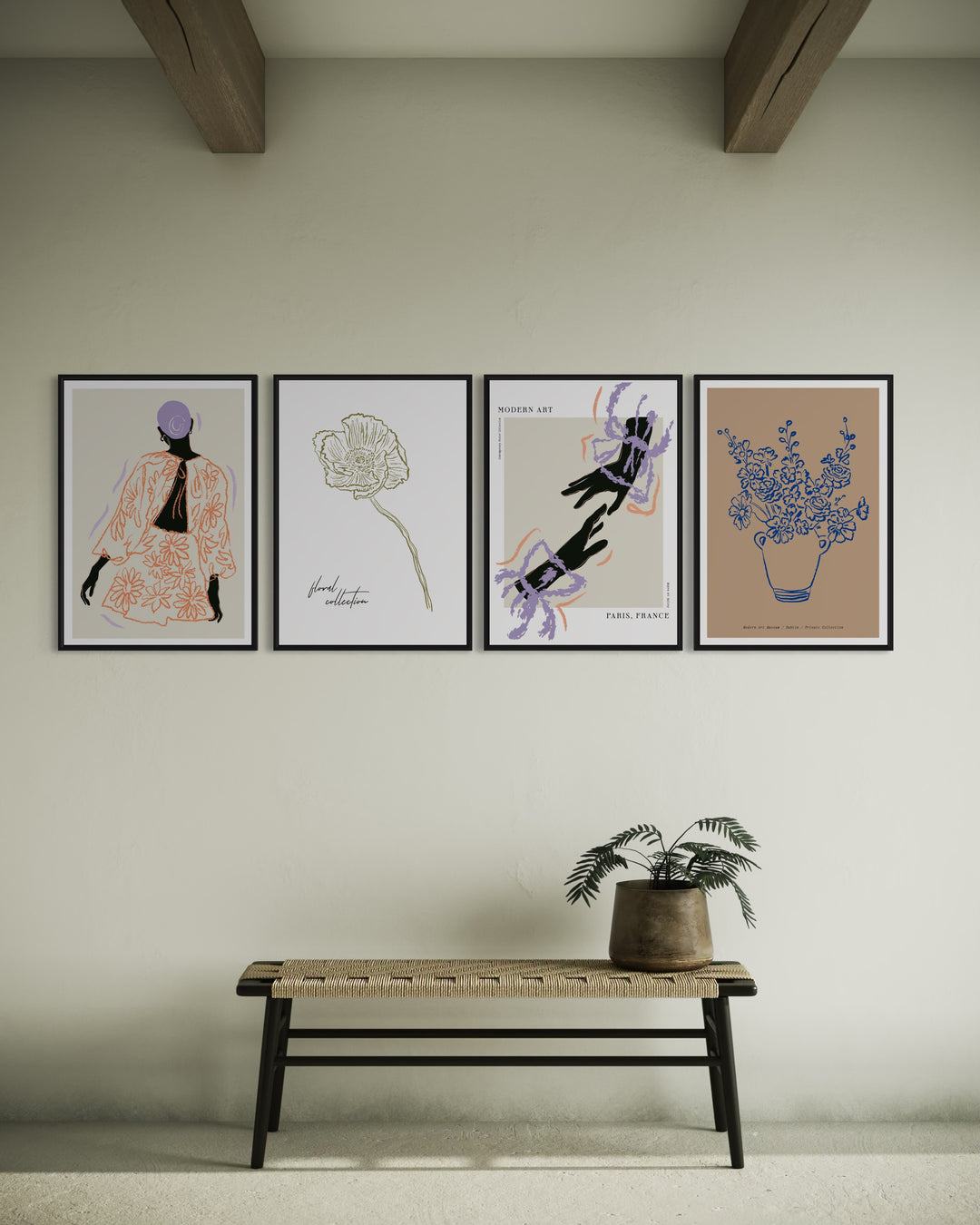 Conjunto de 3 Cuadros Decorativos Silhouette Délicatesse