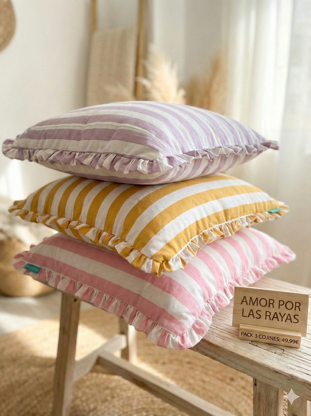 Pack 3 cojines de rayas 50x50