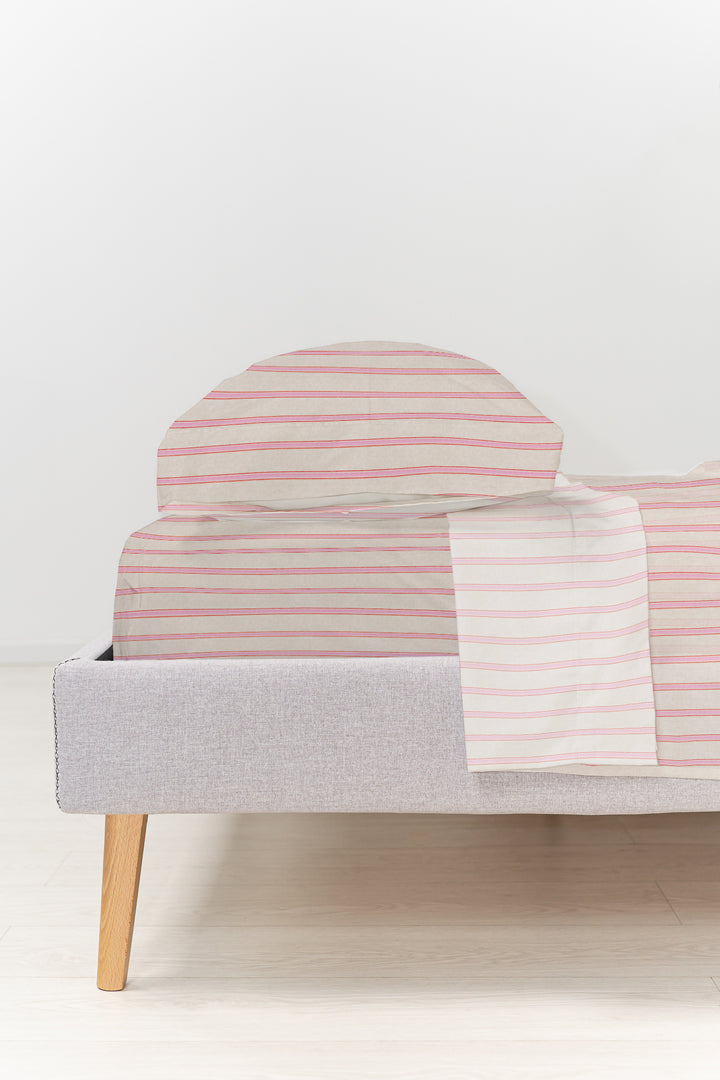 Juego Sábanas Estampadas Rayas Náutica Rojo Rosa