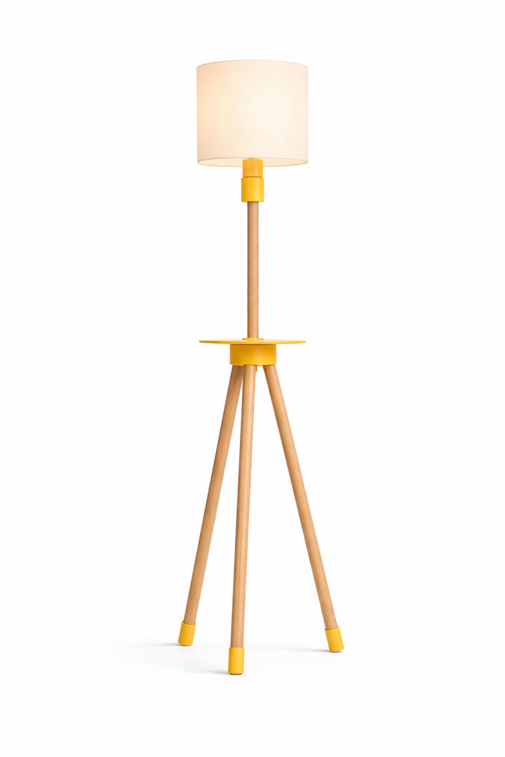 Lámpara de pie de diseño KORA | Madera natural y pantalla texturizada