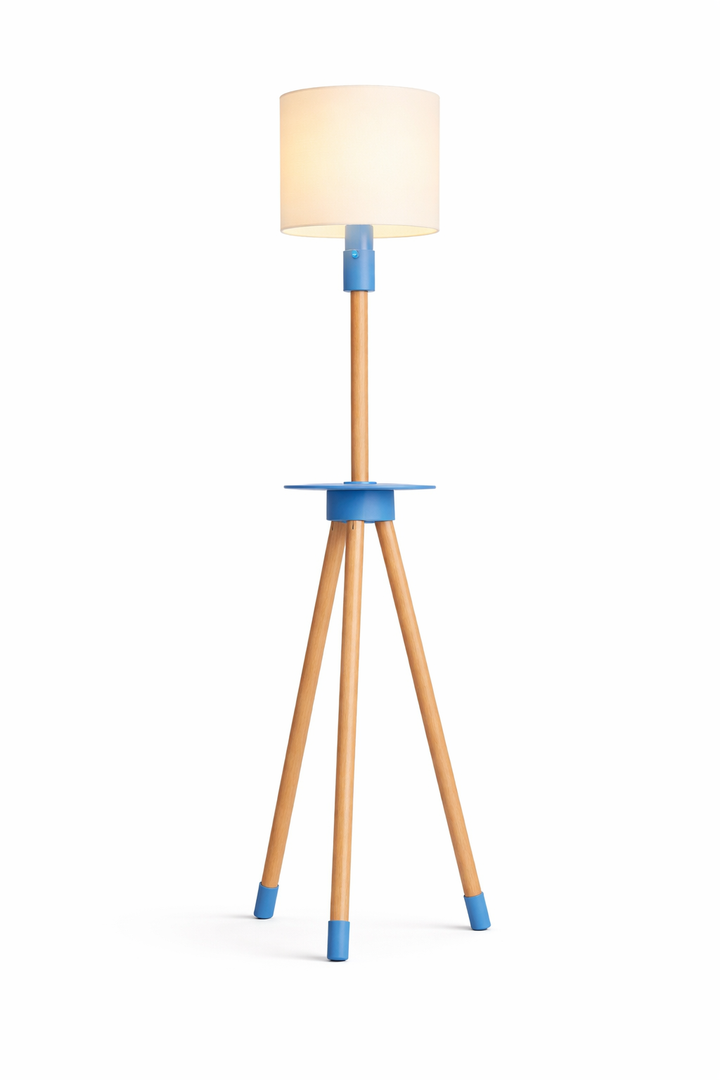 Lámpara de pie de diseño KORA | Madera natural y pantalla texturizada