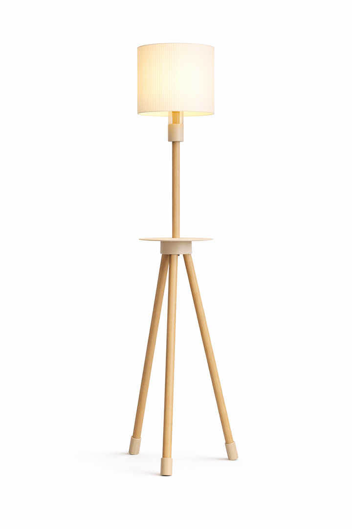 Lámpara de pie de diseño KORA | Madera natural y pantalla texturizada