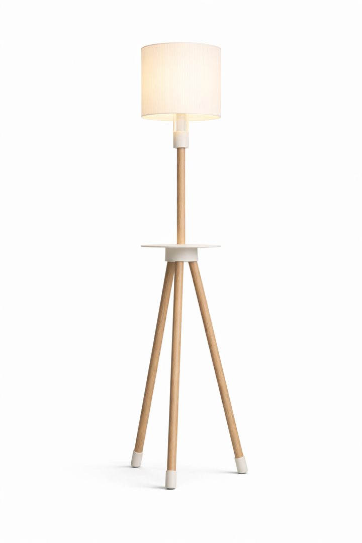 Lámpara de pie de diseño KORA | Madera natural y pantalla texturizada