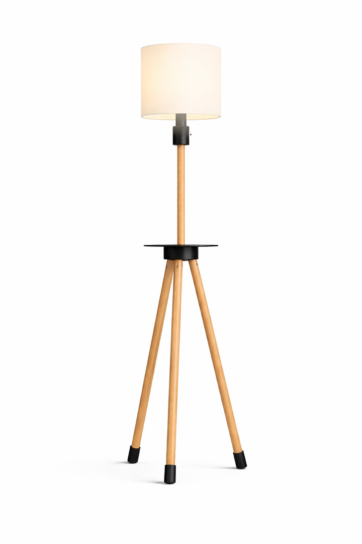 Lámpara de pie de diseño KORA | Madera natural y pantalla texturizada