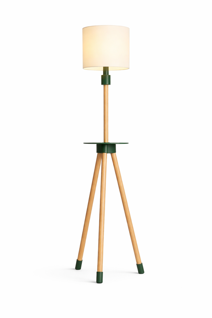 Lámpara de pie de diseño KORA | Madera natural y pantalla texturizada