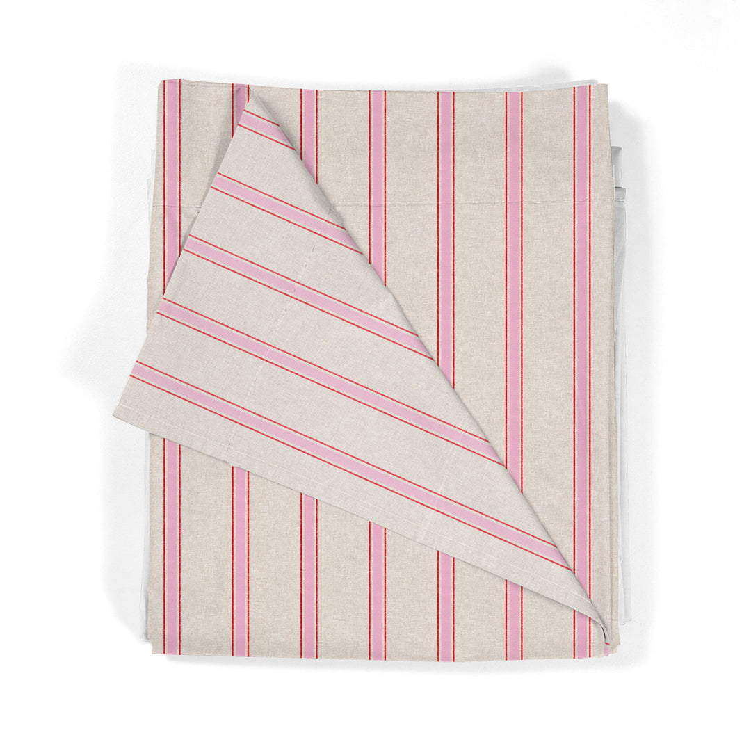 Juego Sábanas Estampadas Rayas Náutica Rojo Rosa