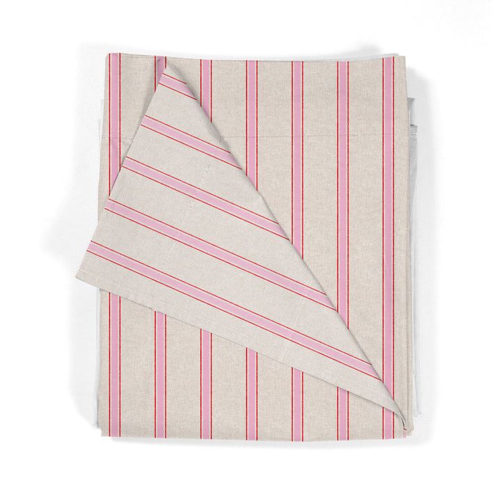 Juego Sábanas Estampadas Rayas Náutica Rojo Rosa