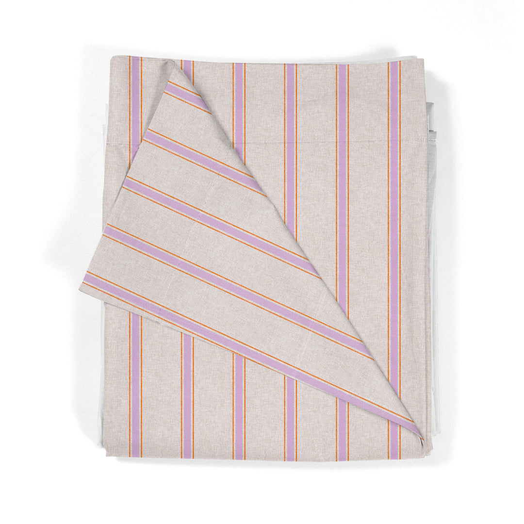 Juego Sábanas Estampadas Rayas Náutica Malva Naranja
