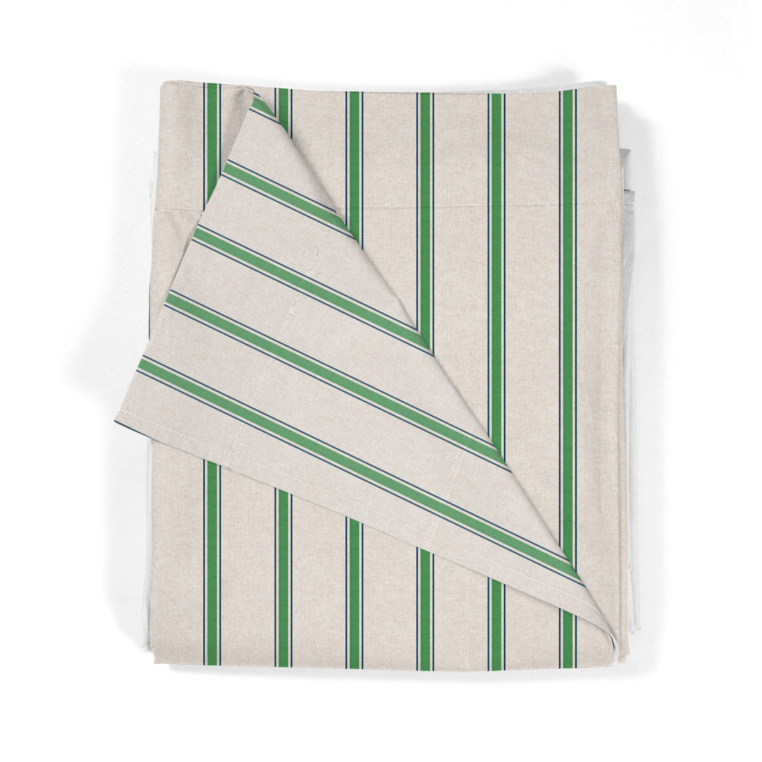 Juego Sábanas Estampadas Rayas Náutica Verde Indigo