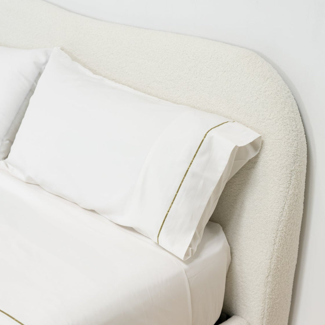 Funda almohada Premium Algodón Satén 400 hilos con detalle en verde
