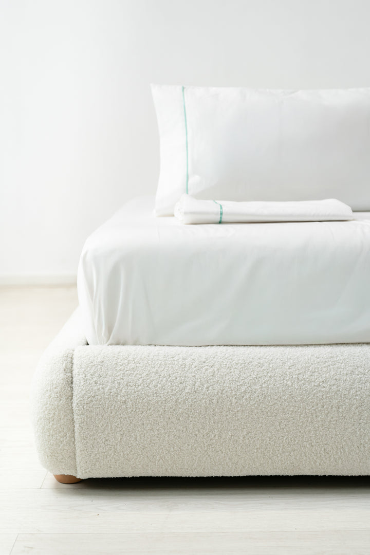 Funda almohada Premium Algodón Satén 400 hilos con detalle en turquesa