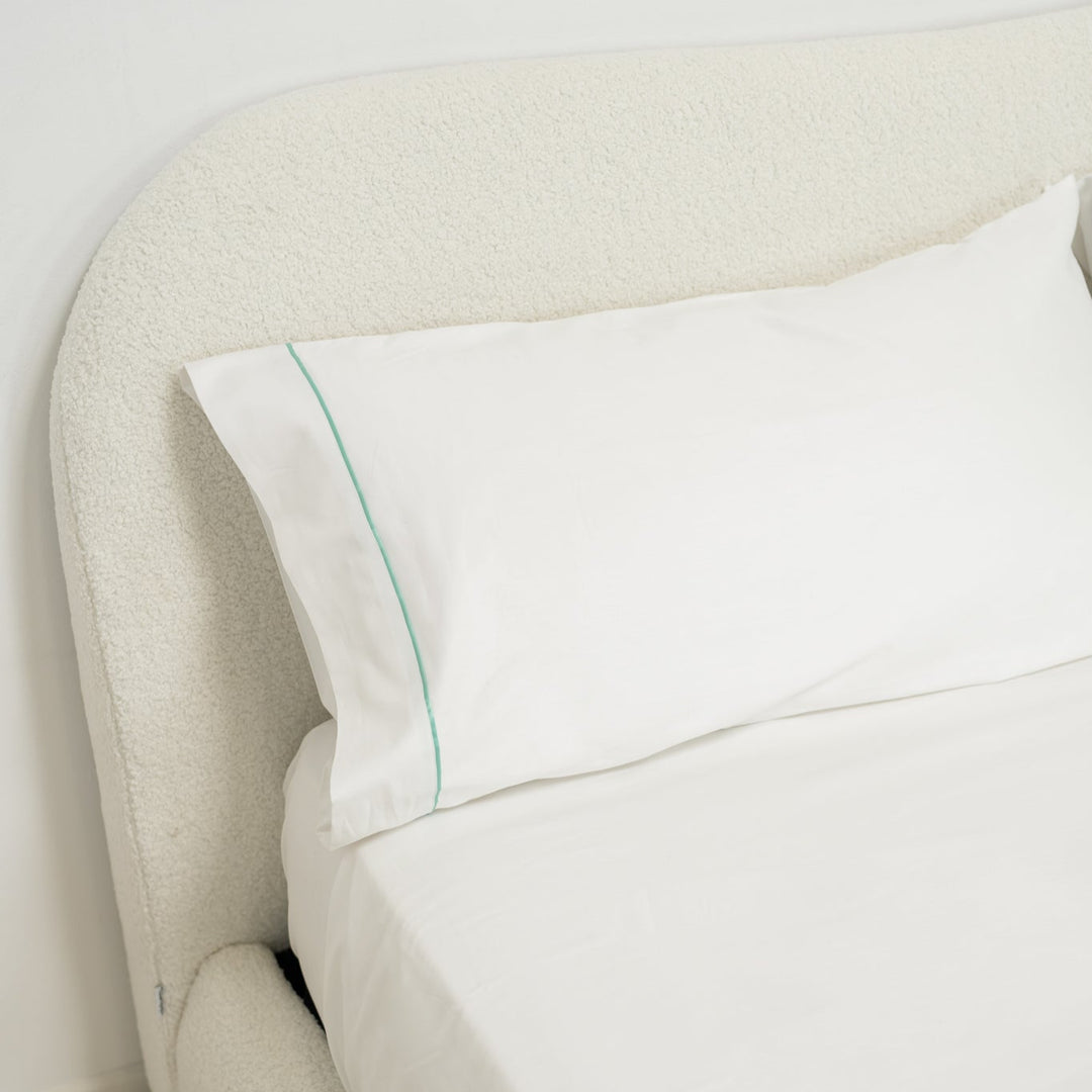 Funda almohada Premium Algodón Satén 400 hilos con detalle en turquesa