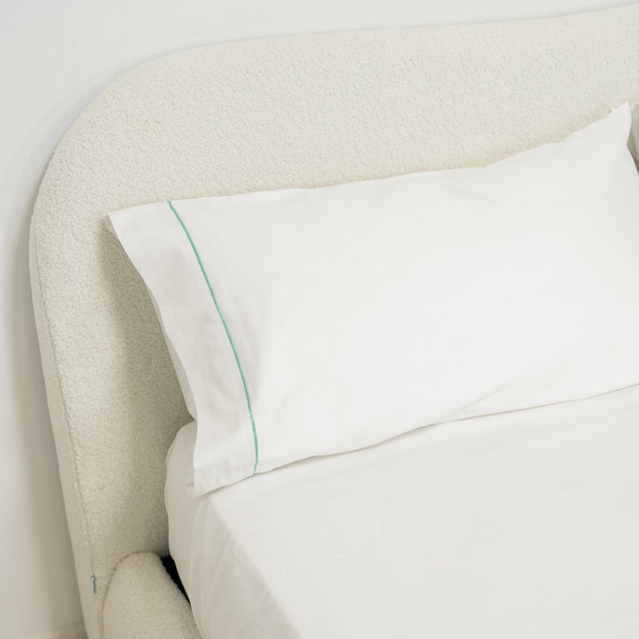 Funda almohada Premium Algodón Satén 400 hilos con detalle en turquesa