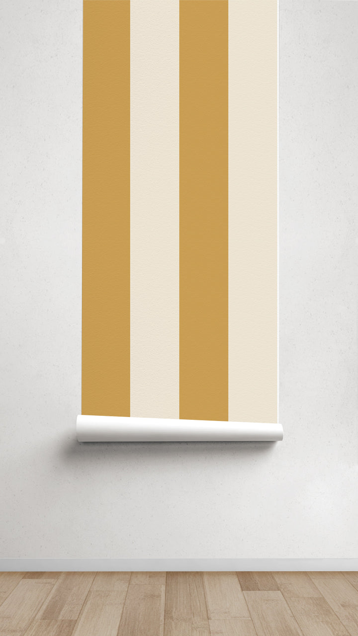 Papel pintado Texturizado Rayas M Mostaza Crema
