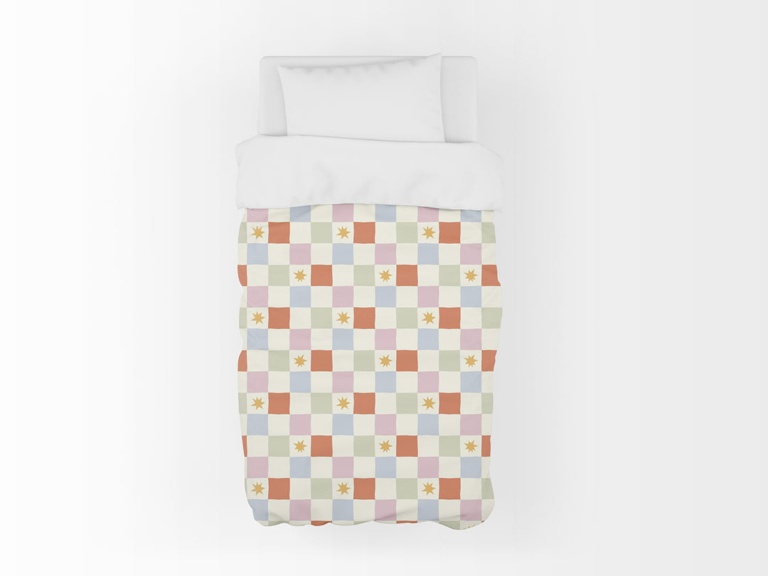 Funda nórdica Infantil Cuadros Colores Pastel Estrellas Naranja S