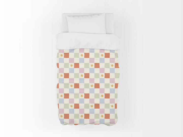 Funda nórdica Infantil Cuadros Colores Pastel Estrellas Naranja S