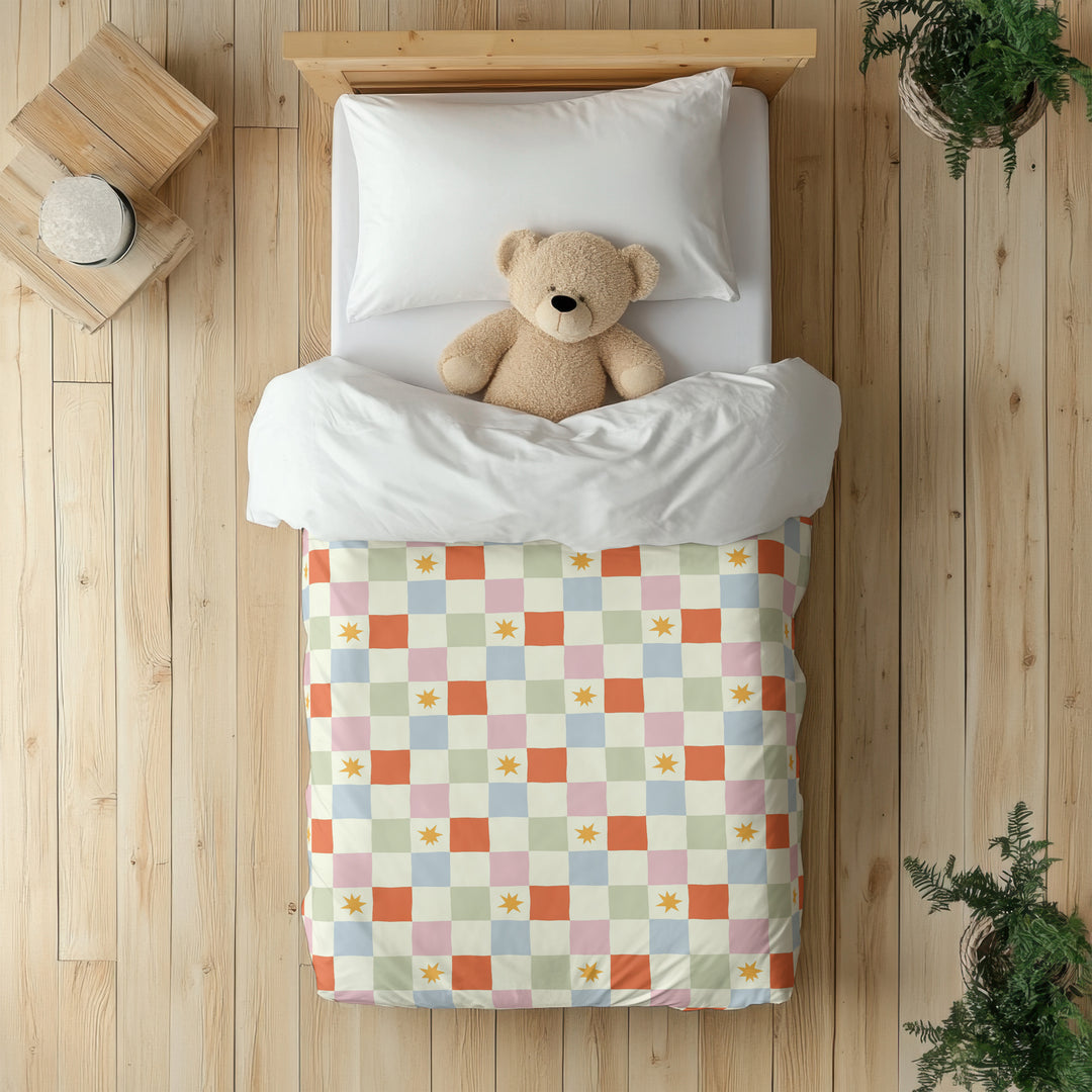 Funda nórdica Infantil Cuadros Colores Pastel Estrellas Naranja S