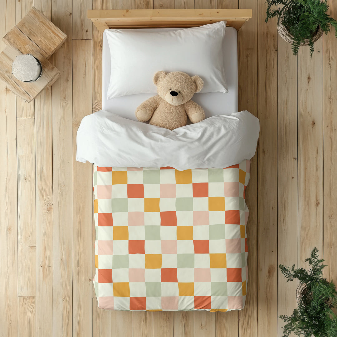 Funda nórdica Infantil Cuadros Desordenados Naranja Ocre Verde L