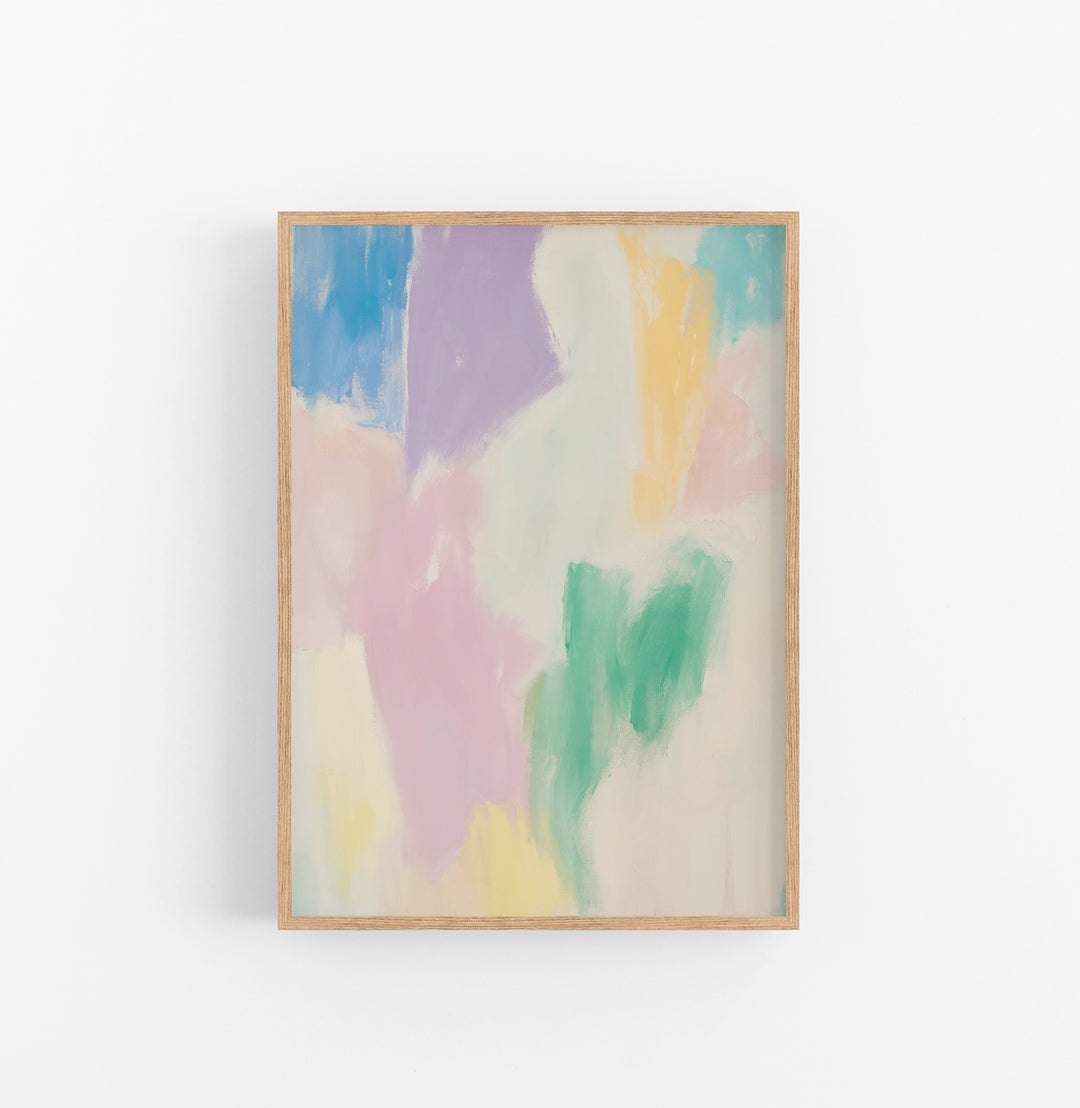 Cuadro con Marco Abstracto Pastel Lilas Verde Amarillo