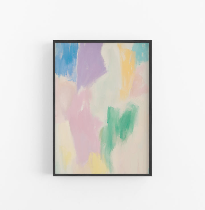 Cuadro con Marco Abstracto Pastel Lilas Verde Amarillo