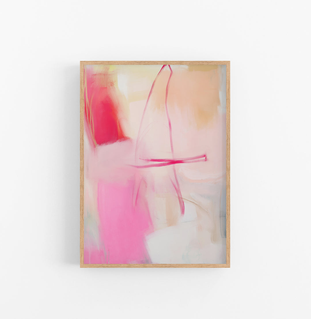 Cuadro con Marco Abstracto Pinceladas Rosa Beige