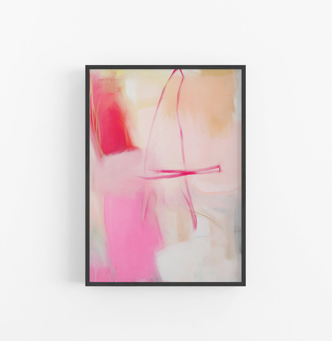 Cuadro con Marco Abstracto Pinceladas Rosa Beige