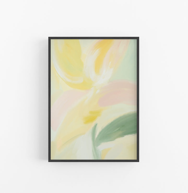 Cuadro con Marco Abstracto Pinceladas Suaves Amarillo Verde