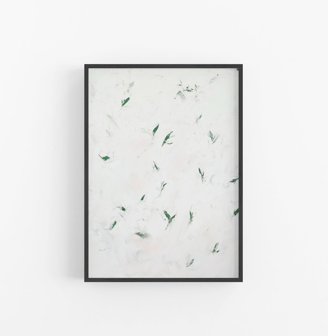 Cuadro con Marco Abstracto Pinceladas Verde Blanco
