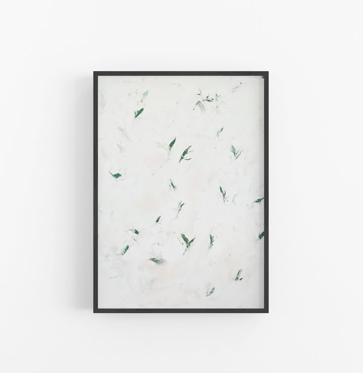 Cuadro con Marco Abstracto Pinceladas Verde Blanco