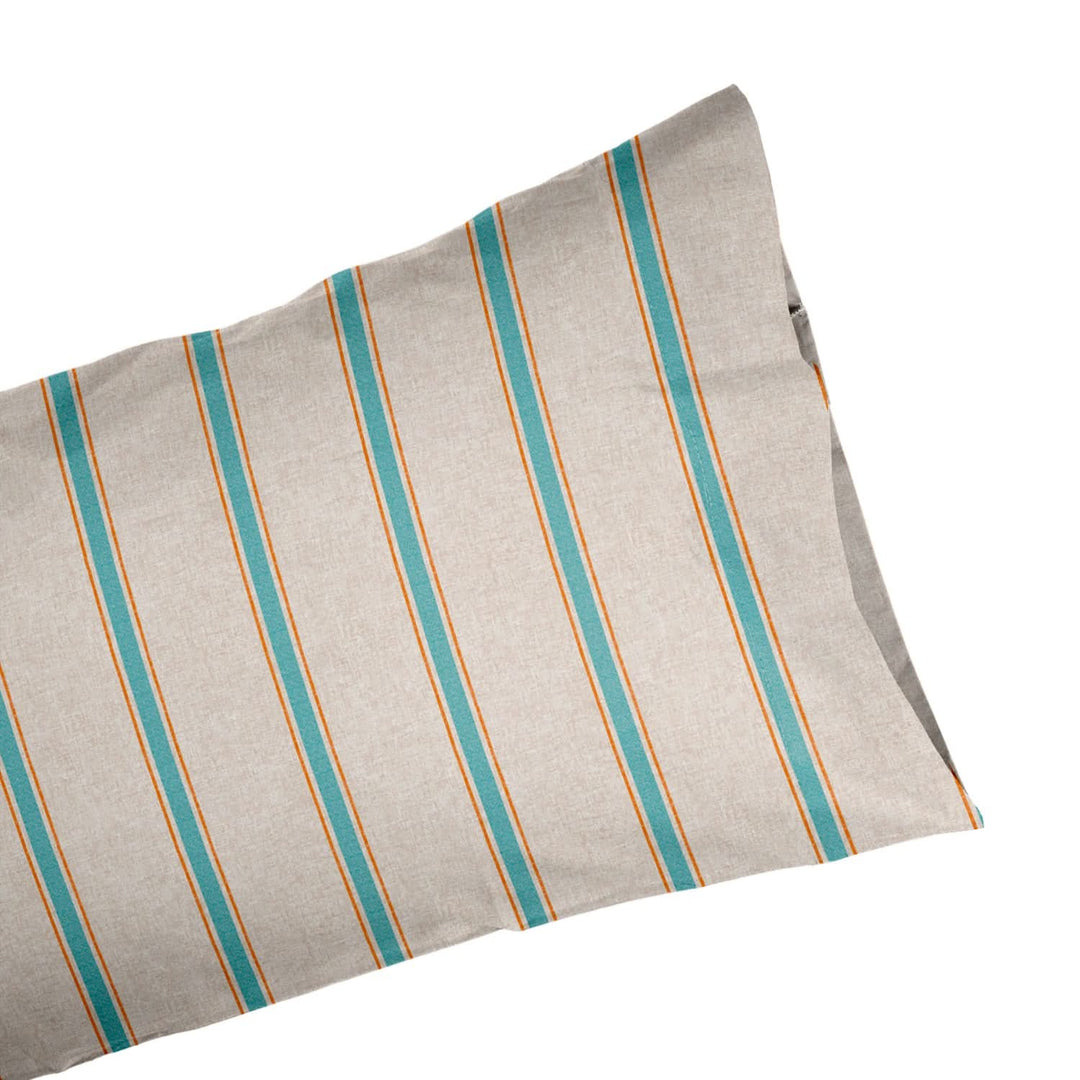 Juego Sábanas Estampadas Rayas Náutica Turquesa Naranja