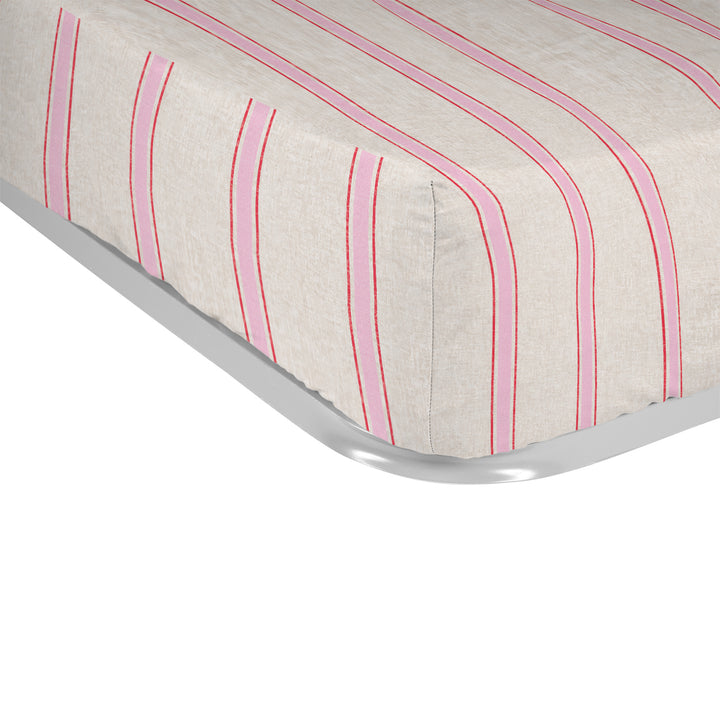 Juego Sábanas Estampadas Rayas Náutica Rojo Rosa