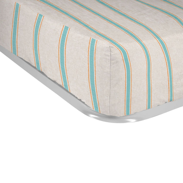 Juego Sábanas Estampadas Rayas Náutica Turquesa Naranja