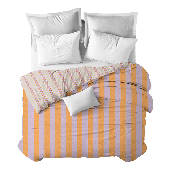 Funda nórdica Rayas Malva Naranja Reversible