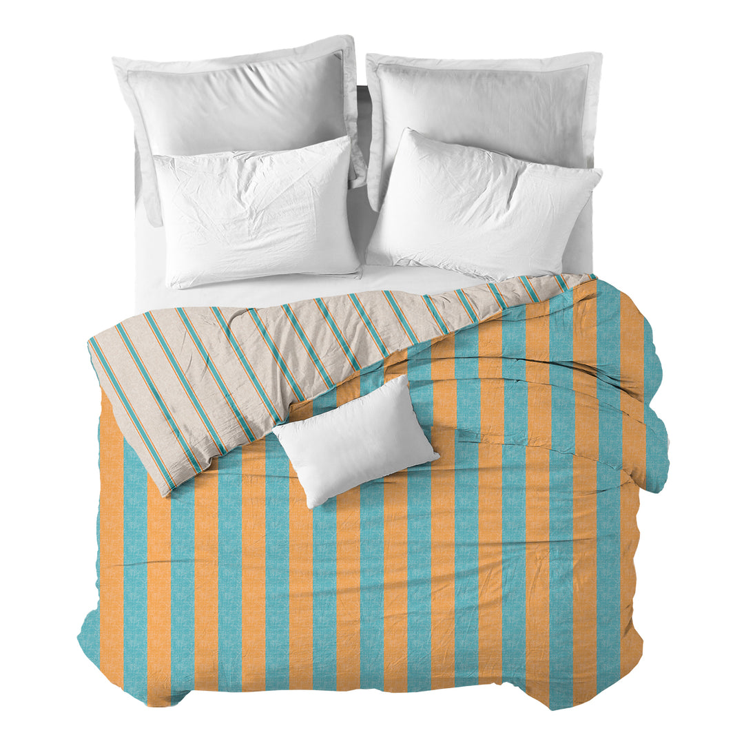Funda nórdica Rayas Turquesa Naranja Reversible