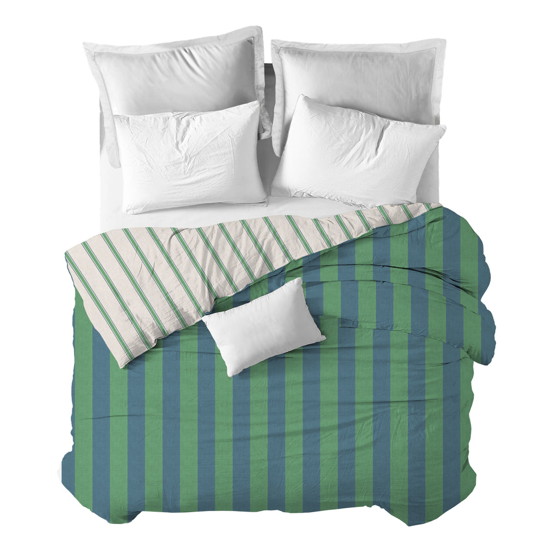 Funda nórdica Rayas Verde Indigo Reversible
