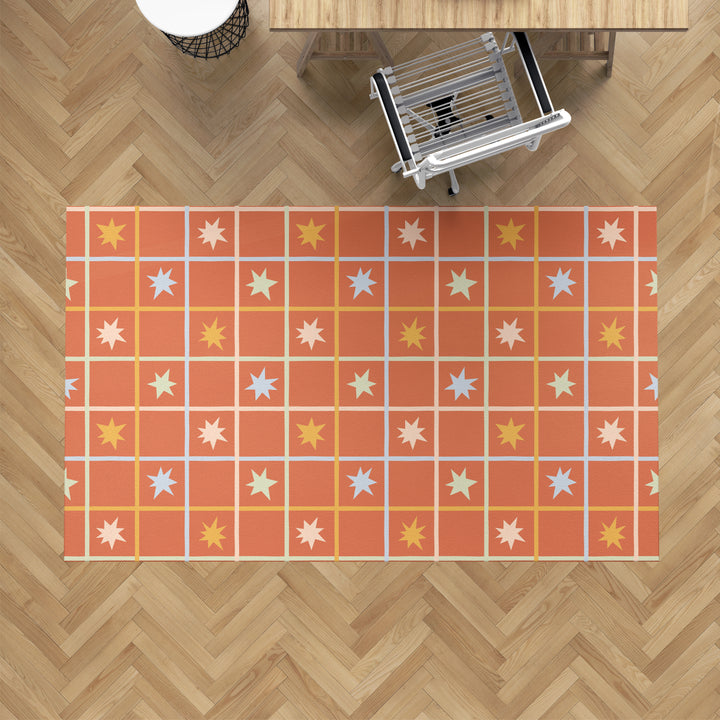 Alfombra vinílica Geometrico Estrellas Naranja Azul Amarillo M