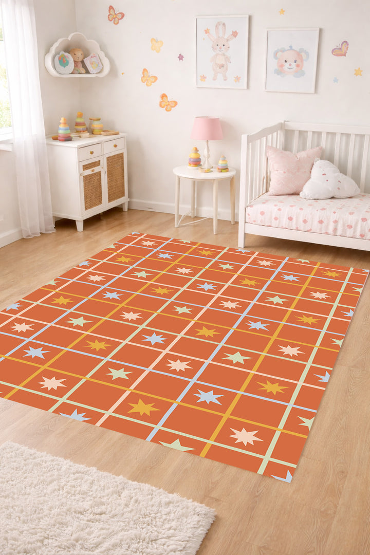Alfombra vinílica Geometrico Estrellas Naranja Azul Amarillo M